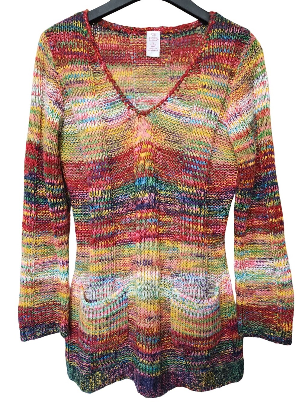 BOBBIE BROOKS Vintage Y2K Knit Space Dye Tunic Sweater V-Neck Pockets Small S